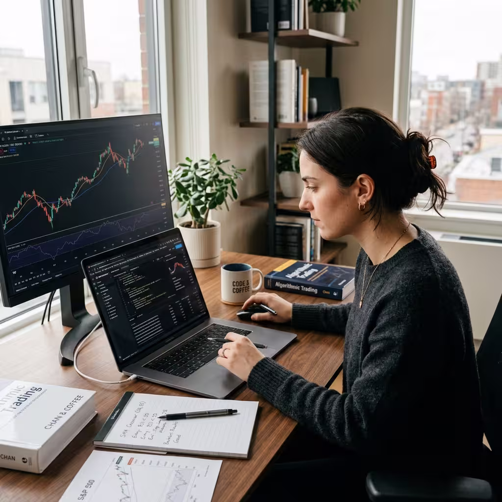 A female fintech analyst analyzing new ai stock trading tools and evaluating their behaviour.