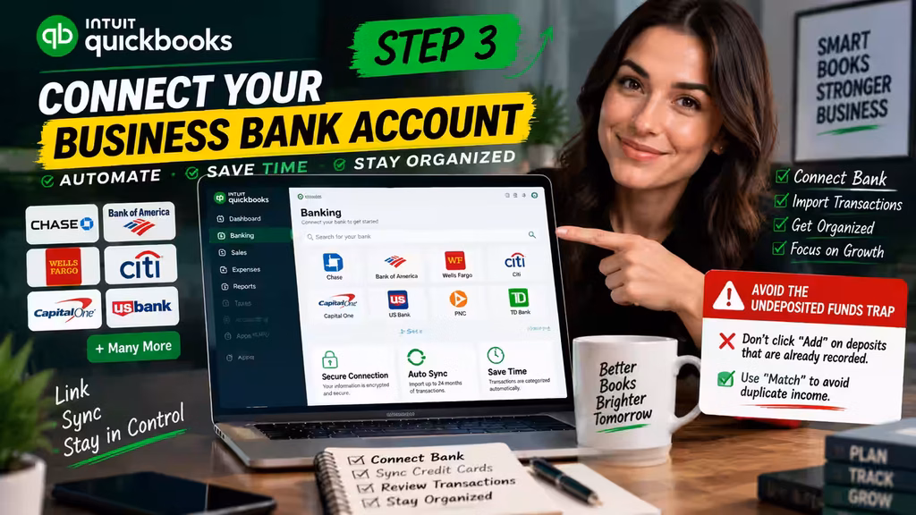 QuickBooks lets you connect Business Bank Account with a wide range of American Bank Establishments to choose from. 