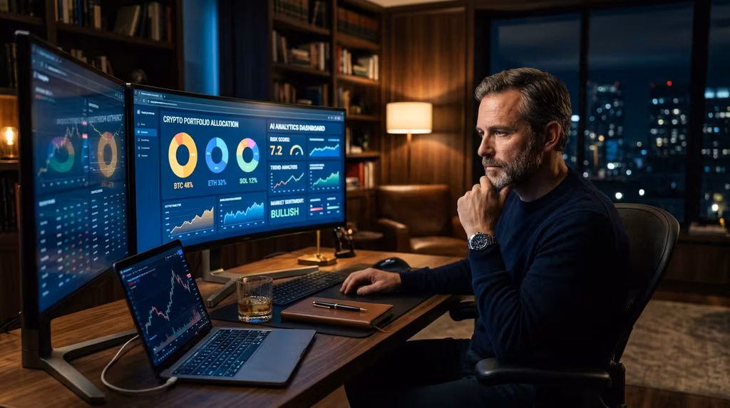 AI crypto portfolio management dashboard helping investors optimize digital asset allocations