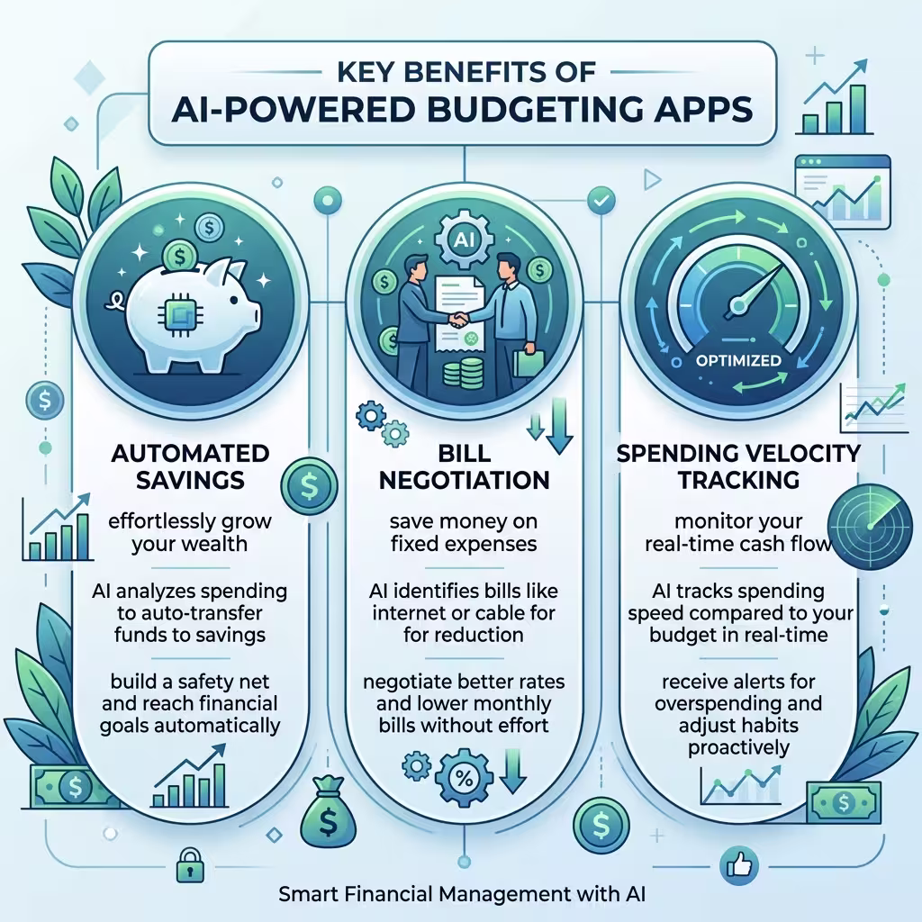 An infographic showing key benefits of AI Budgeting Apps