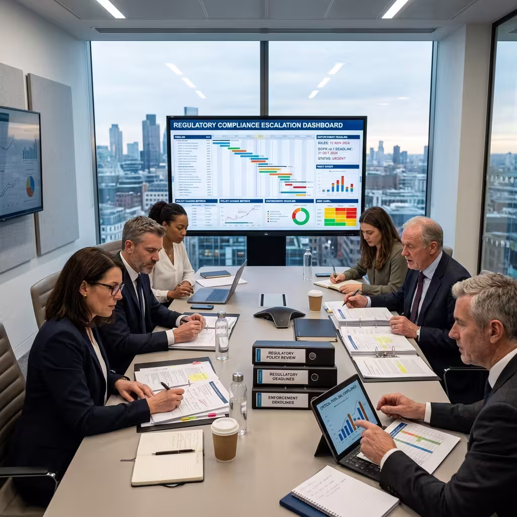 The Compliance Team is under pressure and having a board meeting. As new updates are underway about AI for Regulatory Compliance