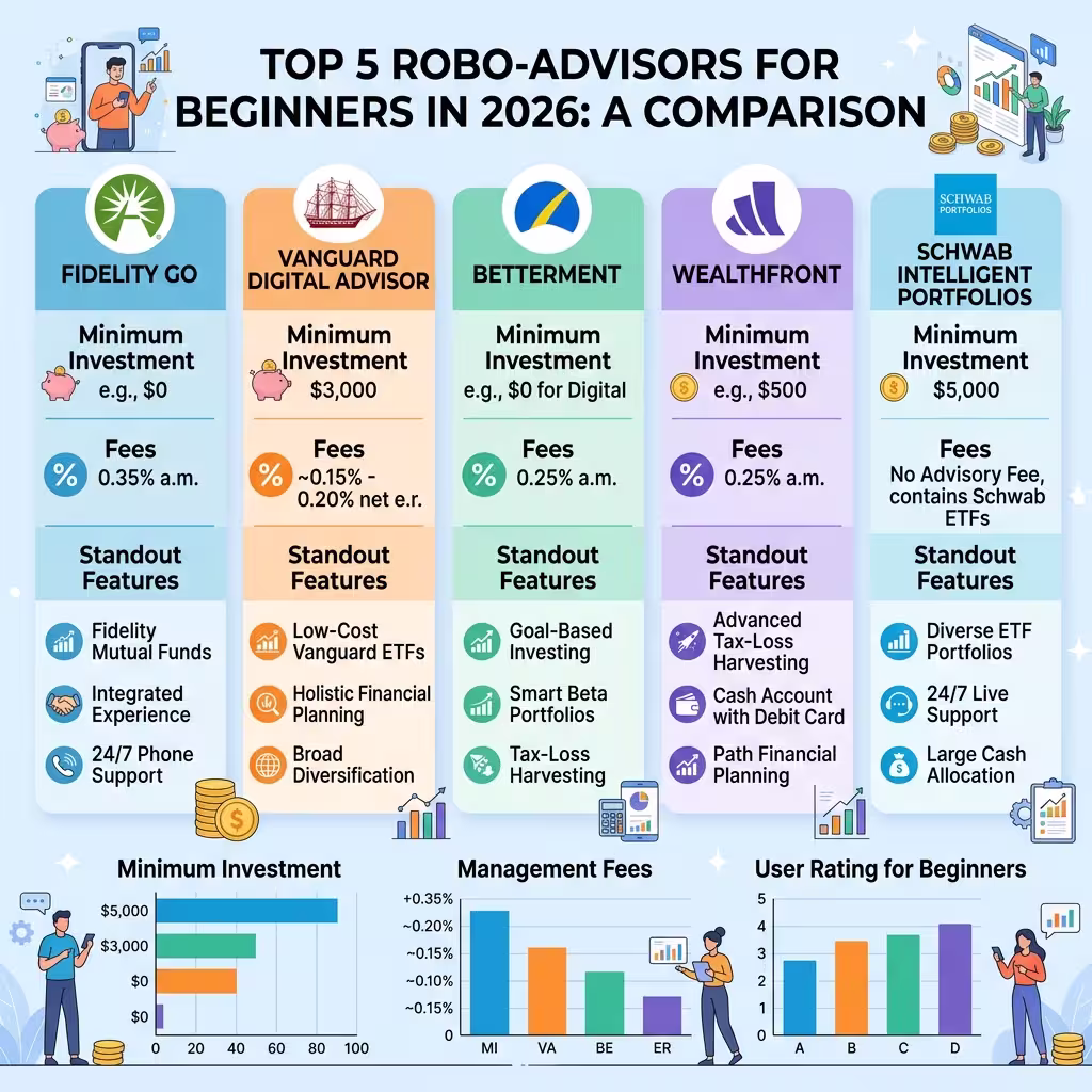Comparison chart of robo advisors for beginners 2026