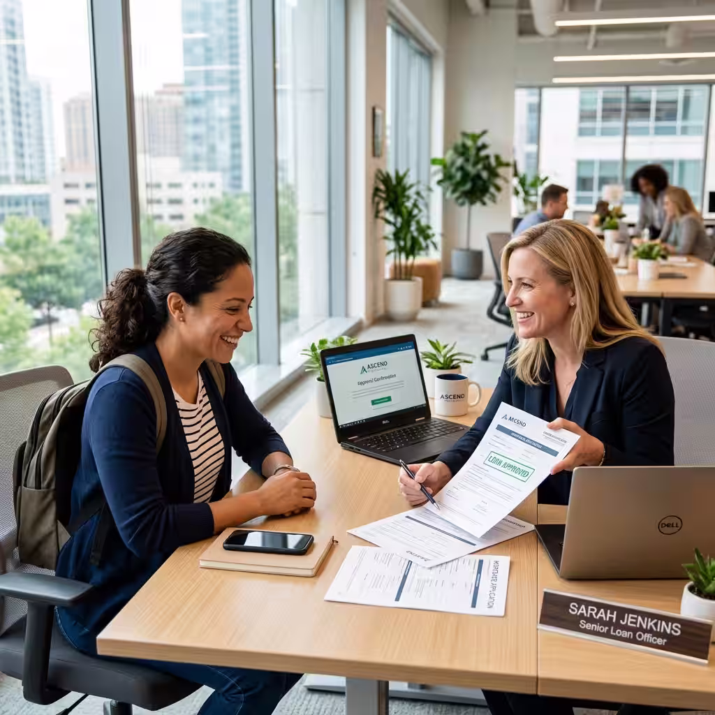 Borrower receiving positive lending news through an AI loan approval system
