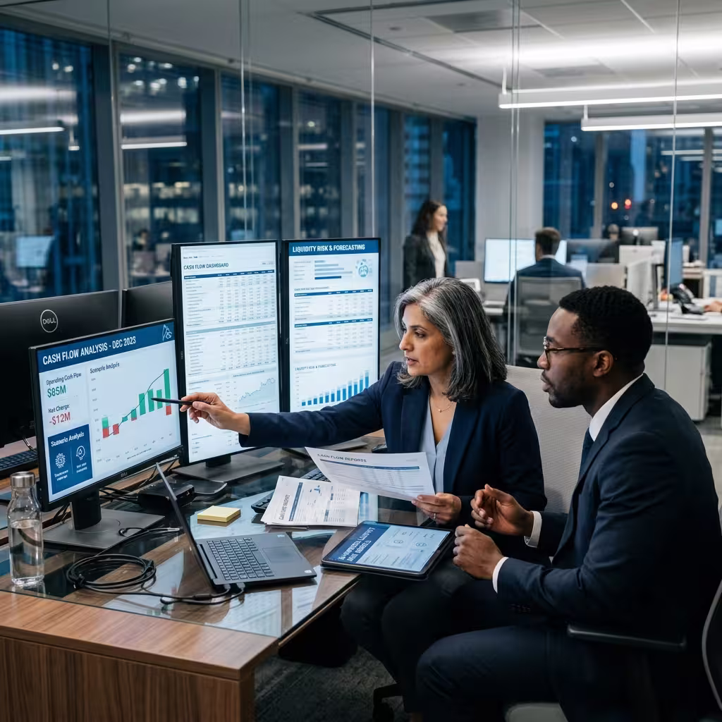 A woman explaining the data to a colleague of Agentic AI for Treasury