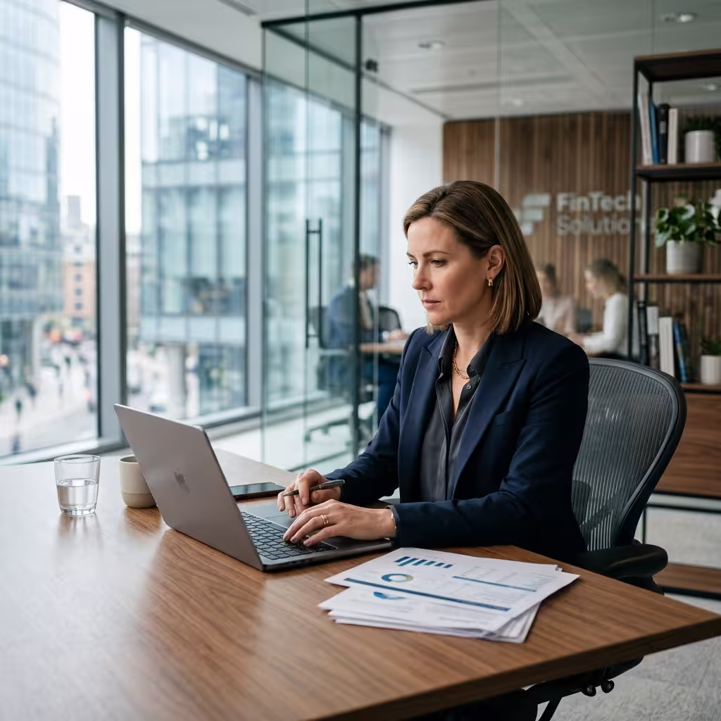 Professional founder reviewing dashboards and reports for AI Cash Flow forecasting for SaaS  in a modern office.