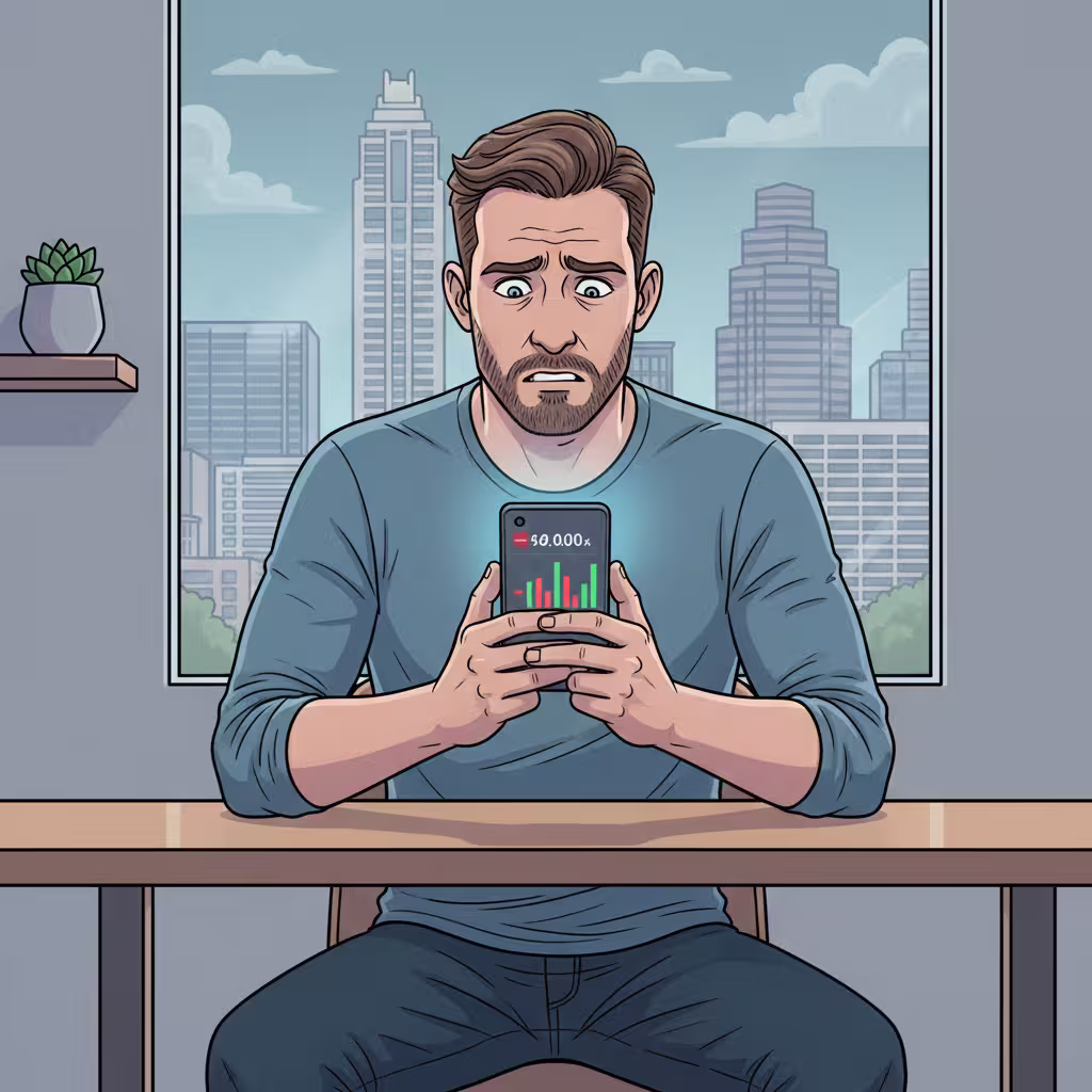 A man worried and confused that his budgeting app not working