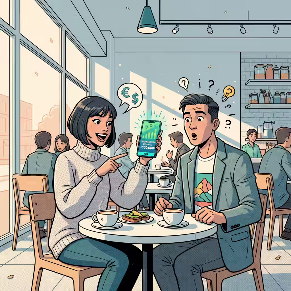 A female sharing best robo advisors with his cowokrer