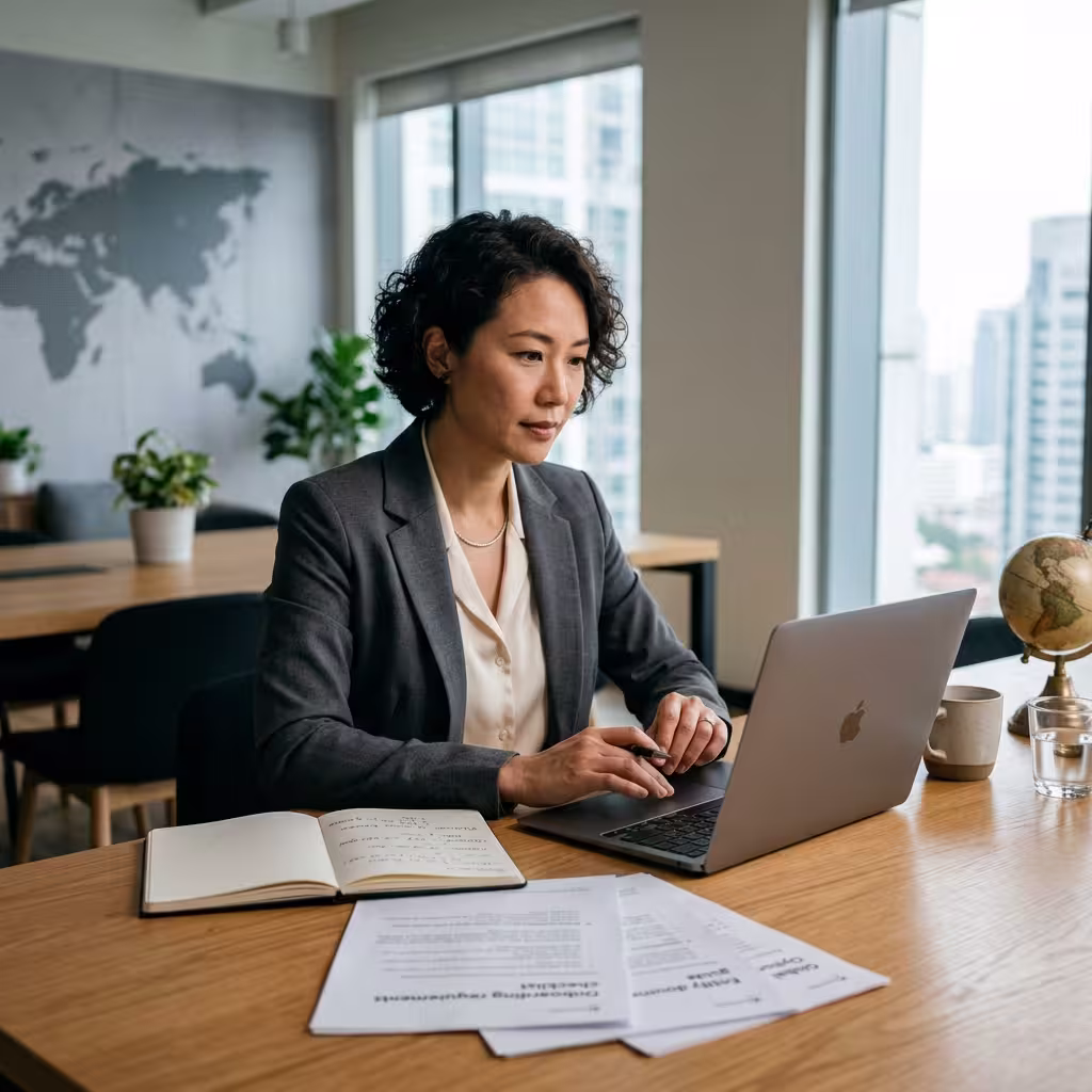 A woman is providing the documents needed to open business bank account.