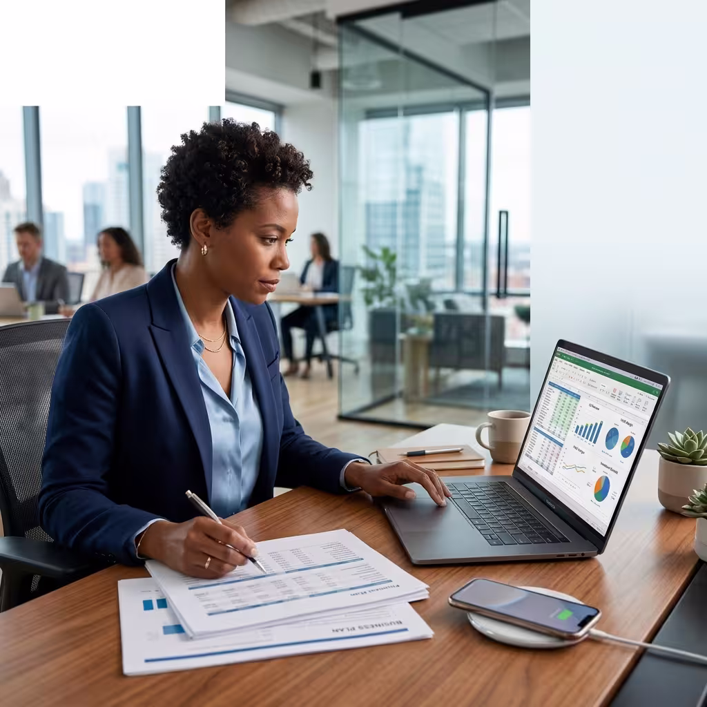A woman is creating a business report regarding the customers who lacks their documents needed to open business bank account