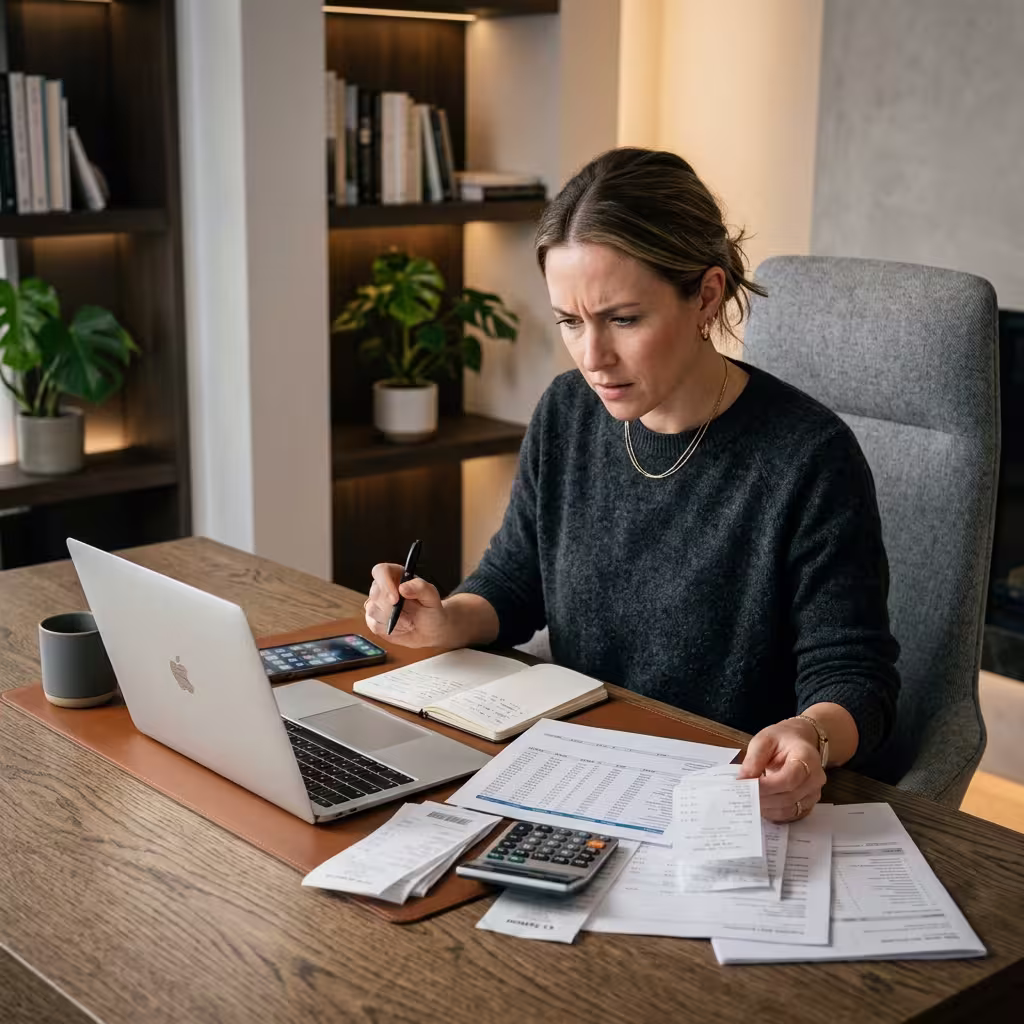 A freelancer experiencing the classic one problem in managing accounts. She is about to explore how virtual business cards for freelancers are beneficial