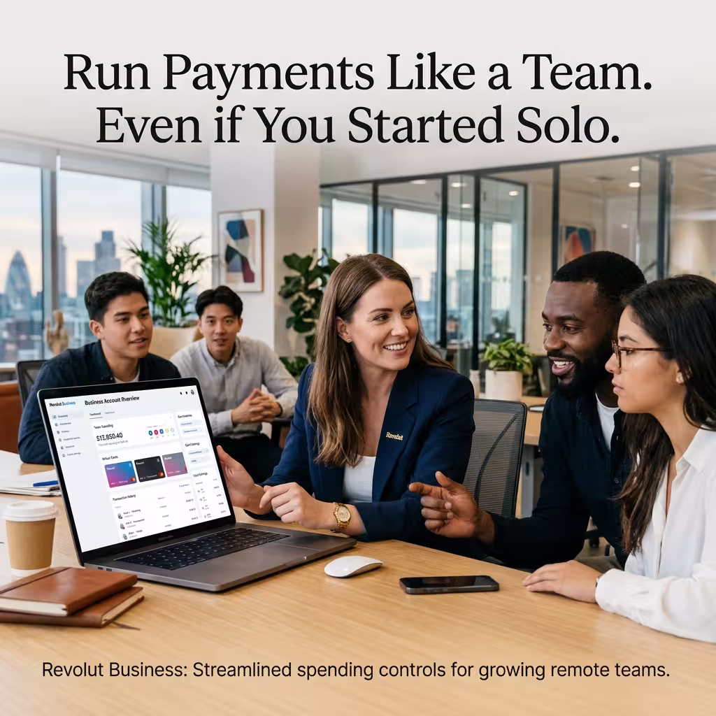 Freelancer using Revolut Business team controls and virtual cards to simplify how to receive international payments as a freelancer across multiple currencies.