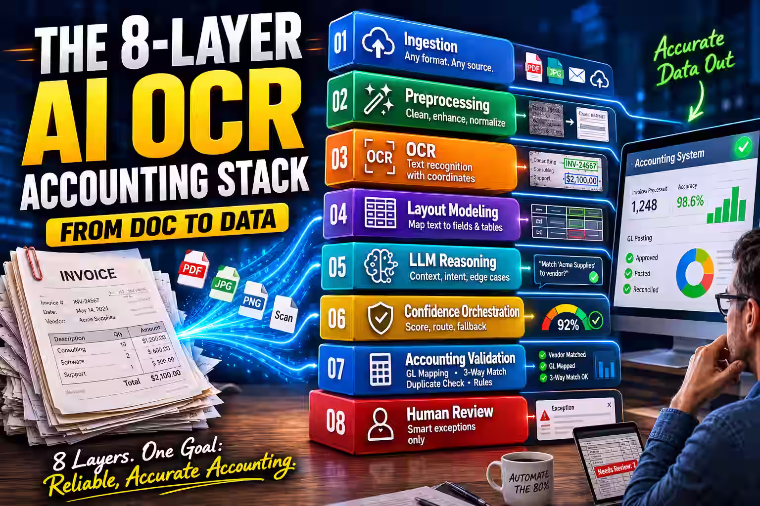 8 Layers of AI OCR Data Extraction turning doc to data. 