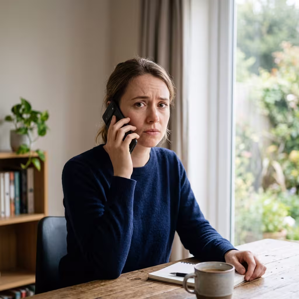 Confused person holding a phone away from their ear, unable to spot a cloned voice in AI Generated Voice Scams.