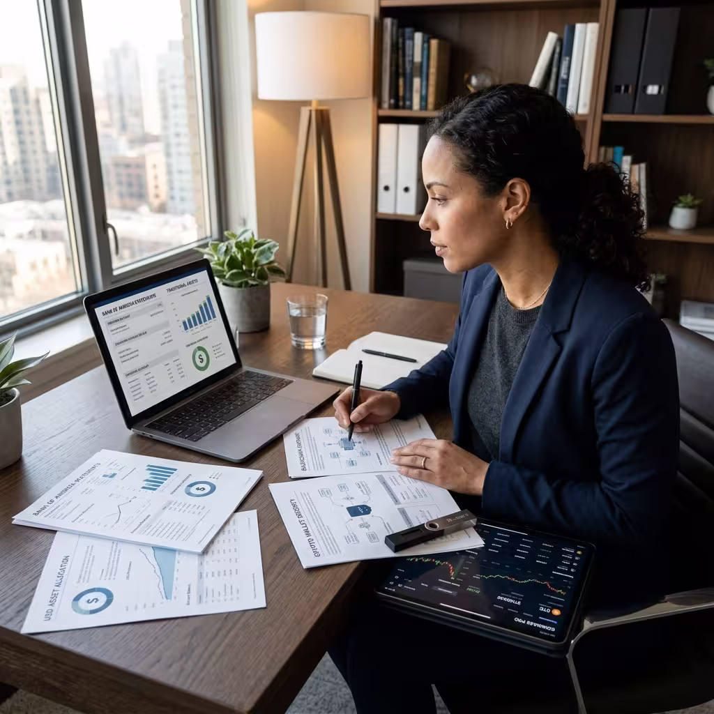 A female keenly learning about how crypto vs regular money works.