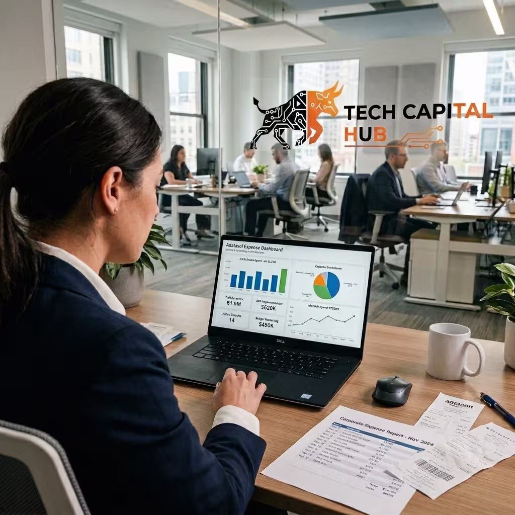 A female seems to be using  a ai expense management software
