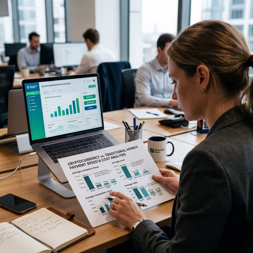 An analyst evaluating the latest data upon the cryptocurrency vs traditional money.