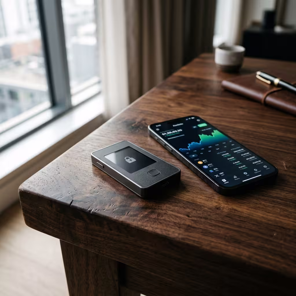 Ledger Wallet app interface for managing crypto, tracking assets, and signing transactions securely